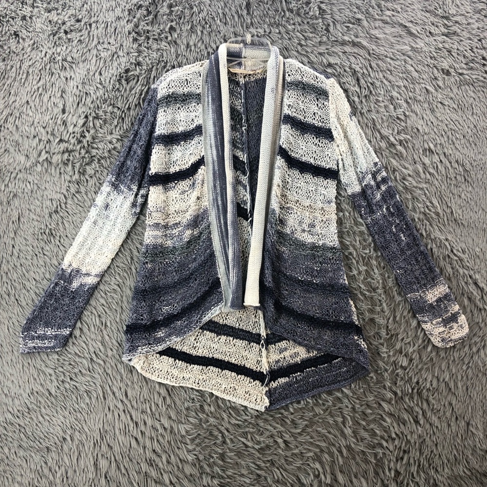 Soft Surroundings Sweater Cardigan Womens Small Waterfall Striped Open Knit